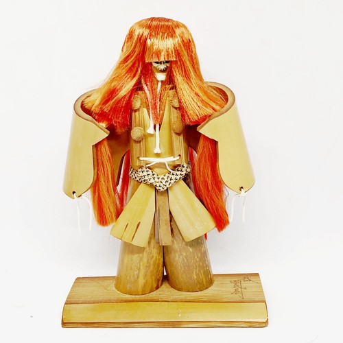 Japanese Kabuki Bamboo Doll HANNYA Samurai Warrior Devil Noh Mask Red Hair Craft - Picture 3 of 10