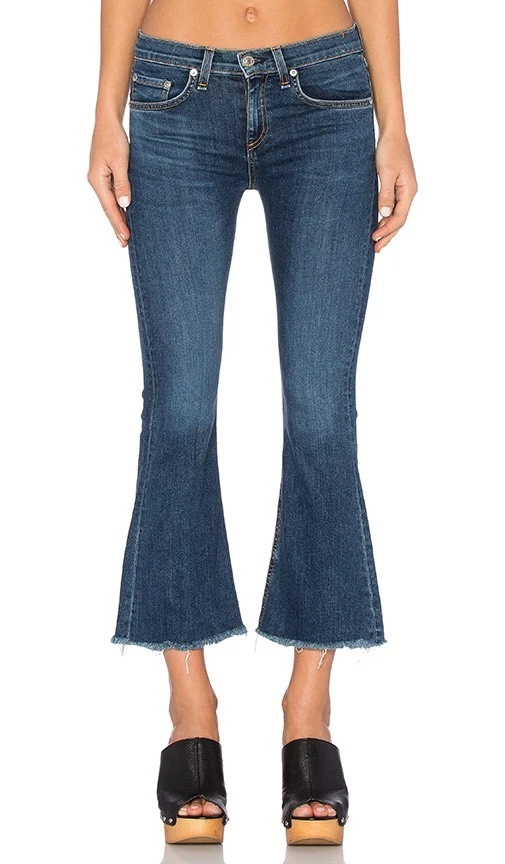 195 RAG BONE Crop Flare High Rise Cropped Raw Hem Denim Jeans