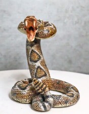Realistic Ferocious Attacking Diamondback Rattlesnake With Fangs Bared Figurine