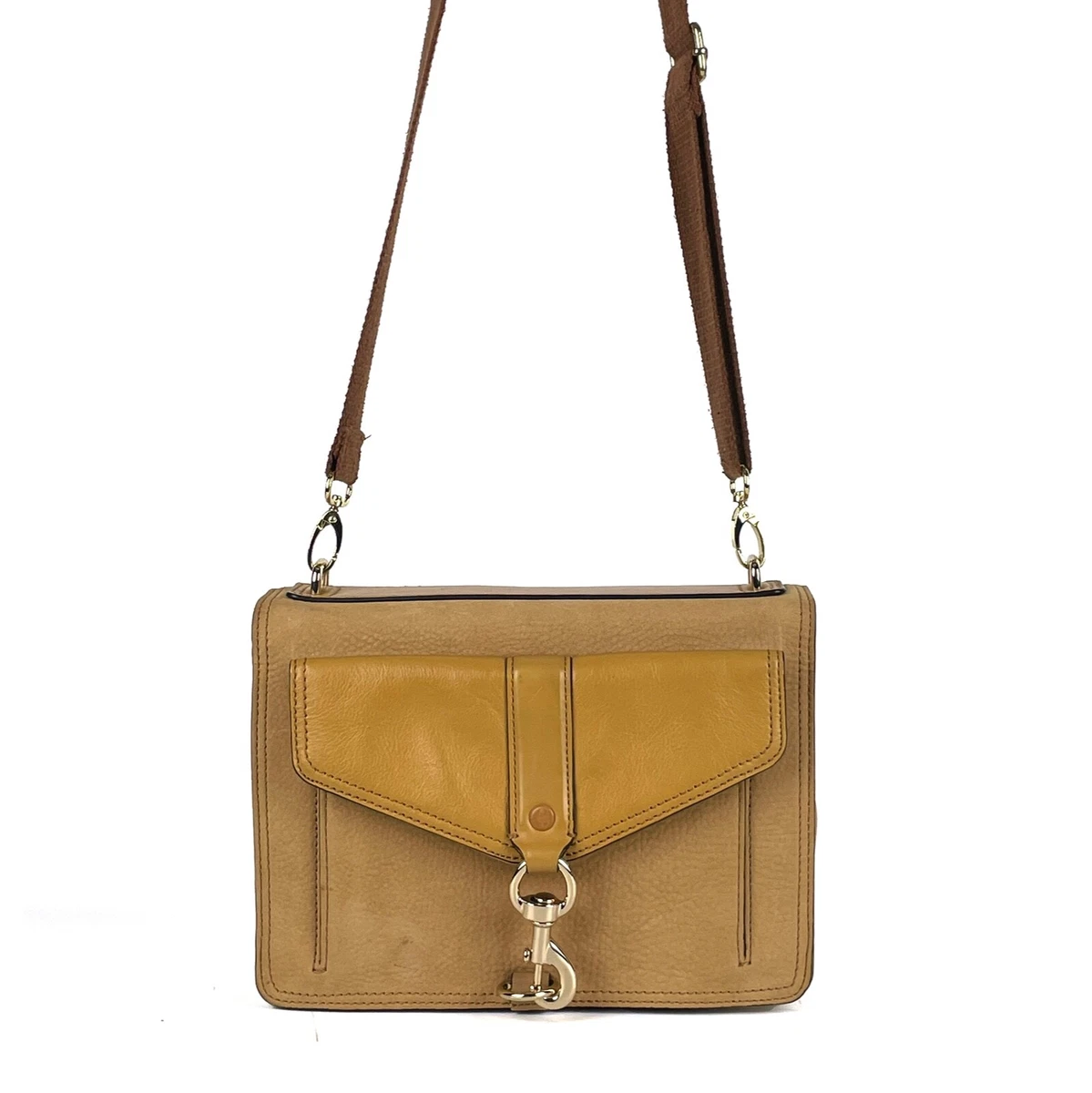 Rebecca Minkoff Women Hudson Moto Tan Leather Crossbody Bag Adjustable Strap