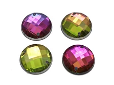 50 Rainbow AB Flatback Acrylic Faceted Round Sewing Rhinestone Gems Button 18mm