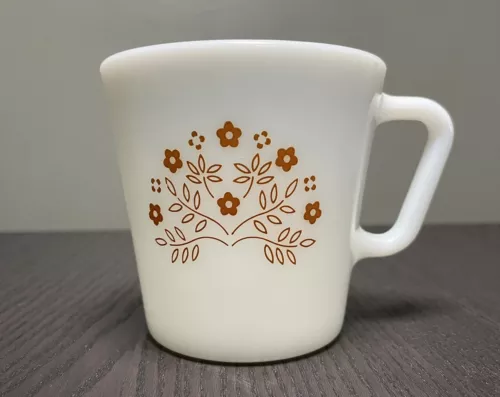 Vintage Pyrex Milk Glass Coffee Mug Gold Summer Impressions