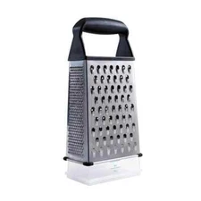 Box Grater: Stainless Steel Cheese Shredder with Soft-Grip Handle & Storage Box