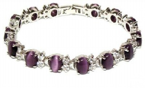 New Fashion Purple Opal Beads White Gold Plated Crystal Clasp Bangle Bracelet - Picture 2 of 3
