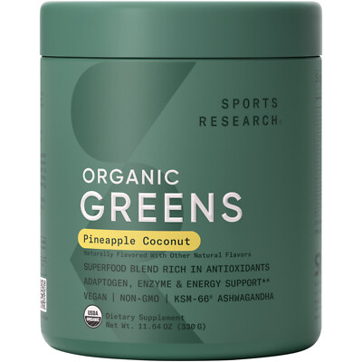 Organic Greens Pineapple Coconut (30 Servings) Superfood Powder for Energy &