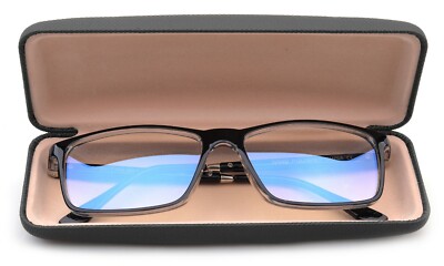 Blue Ray Blocking Reading Glasses for Men Large Rectangular Frame w/ Hard case