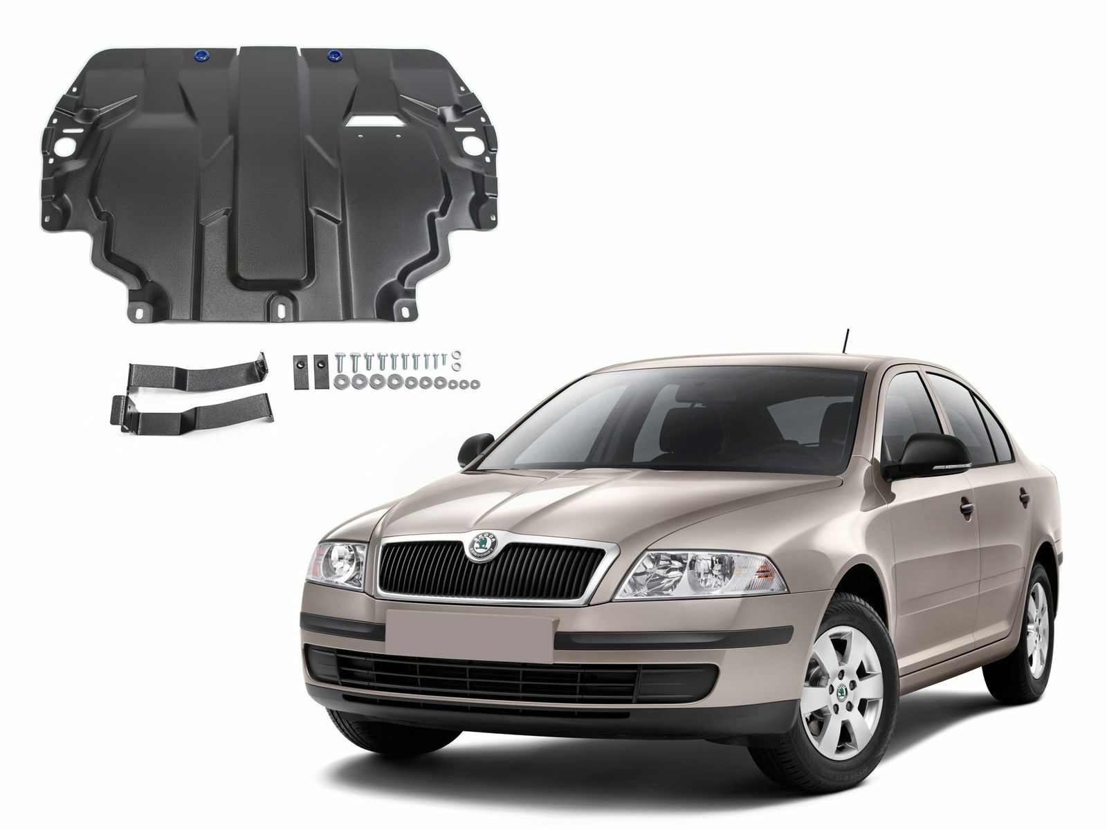 Protection sous moteur acier Skoda Octavia 2008 2009 2010 2011 2012 2013 avec fixation