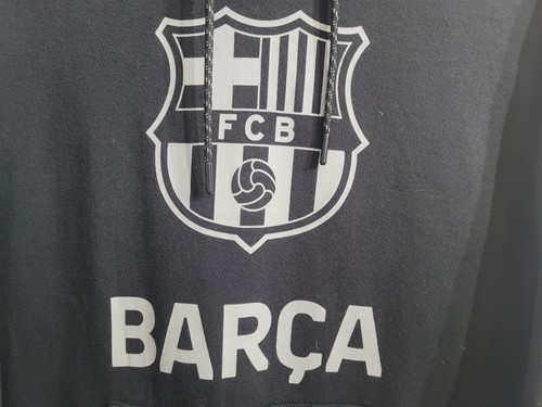 FC Barcelona Barca Mens Hooded Sweatshirt Soccer Futbol Hoodie Black Gray Large - 第 3/11 張圖片