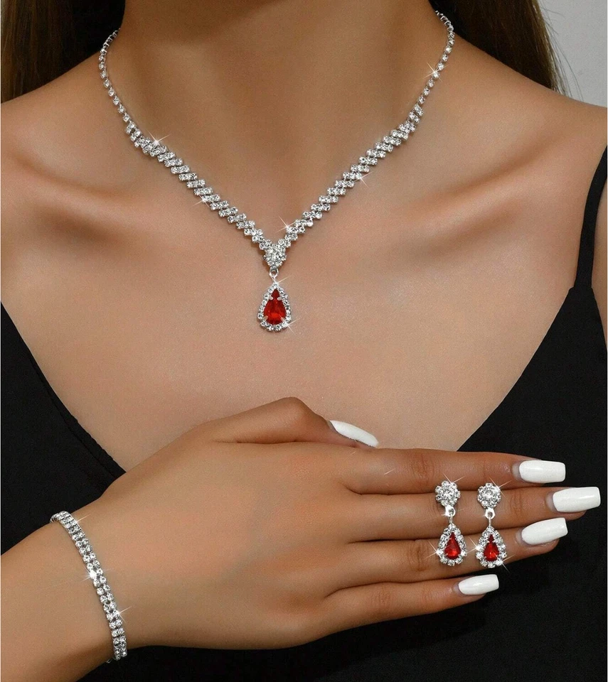 Collar de diamantes de imitación para mujer pendientes colgantes cadena nuevo regalo joyería de moda Foto 4 de 4