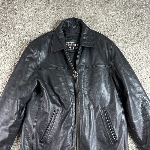Leather Limited Jacket Mens Small Black Lined Leather Full Zip Outdoors Coat - Picture 3 of 18