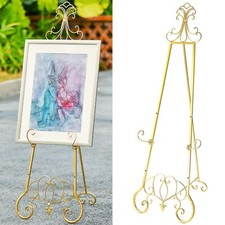 Gold Easel Stand for Sign, Adjustable Height Metal Easel Display Stand with C...