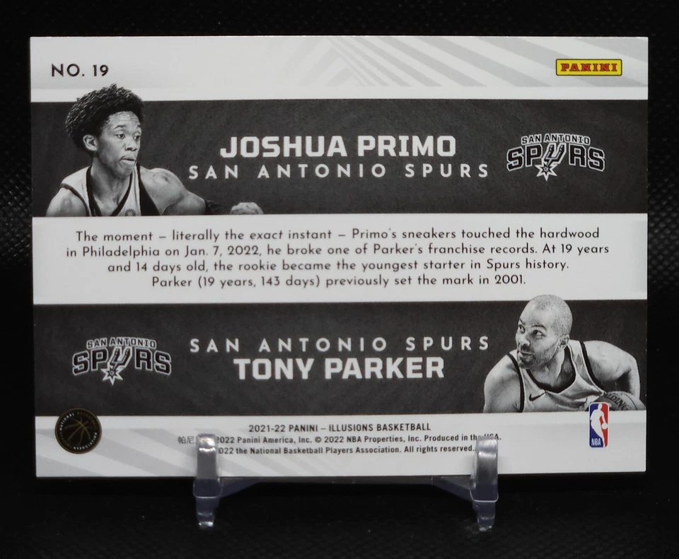 2021-22 Illusions #19 Joshua Primo / Tony Parker Rookie Reflections Insert RC - Image 2 of 2