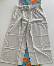 MNG by Mango Women's Elastic Waist Ivory Size L Viscose Pleated Palazzo Pants