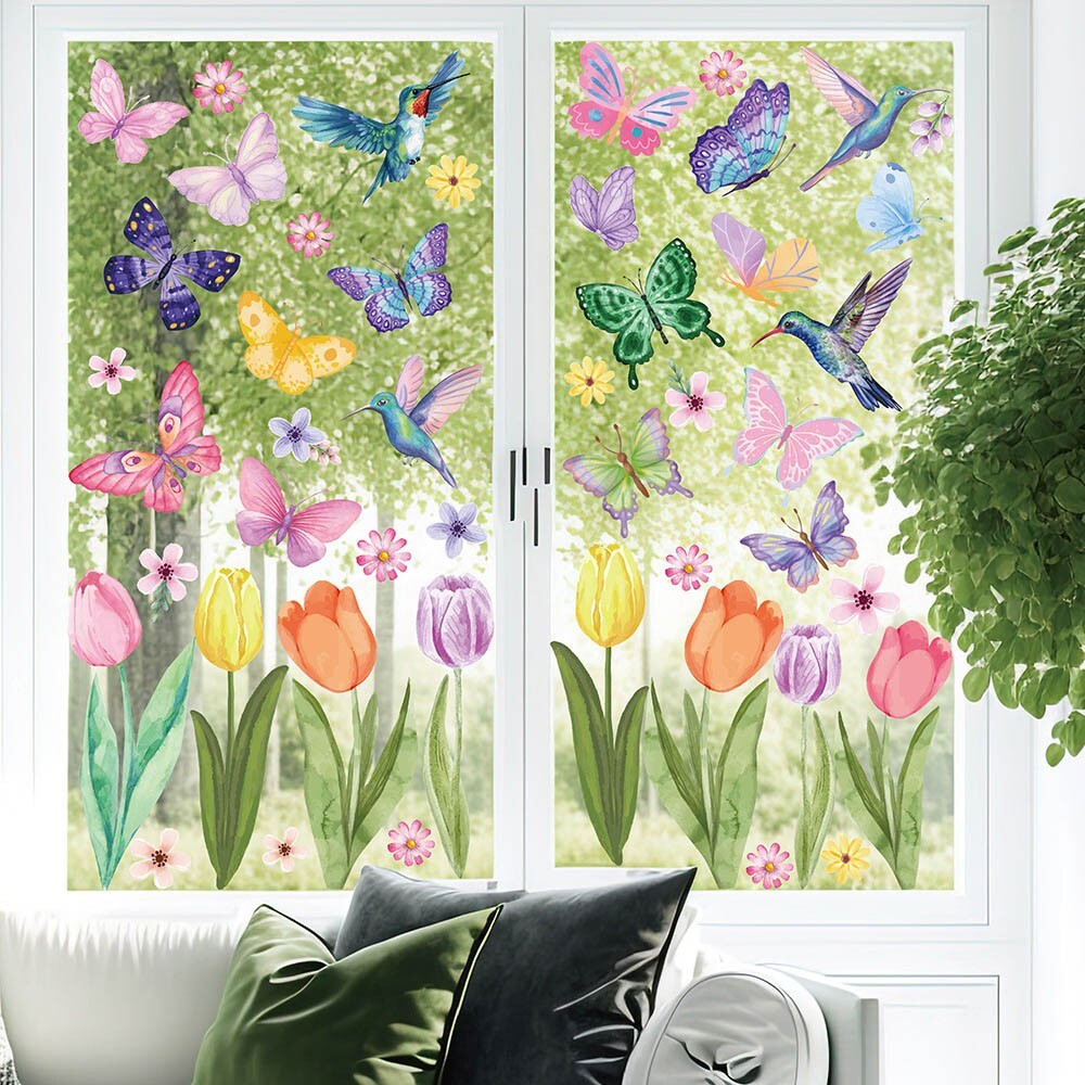 83X Flowers Window Clings Birds Butterfly Non Adhesive Sticker Wall