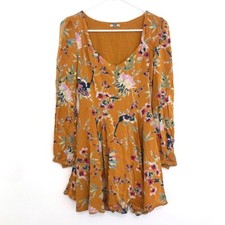 ECOTE URBAN OUTFITTERS Rosalinda Floral Long Sleeve Mini Dress Multi Fit Flare 2