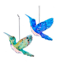 KURT ADLER SET OF 2 ACRYLIC MULTIFACET PEACOCK HUMMINGBIRD XMAS ORNAMENTS T2816