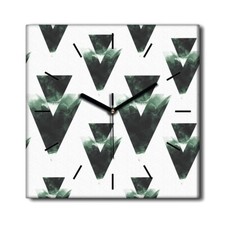 Image of Silent Clock Canvas Wall Art Double Triangles Green Modern Pattern Geometric