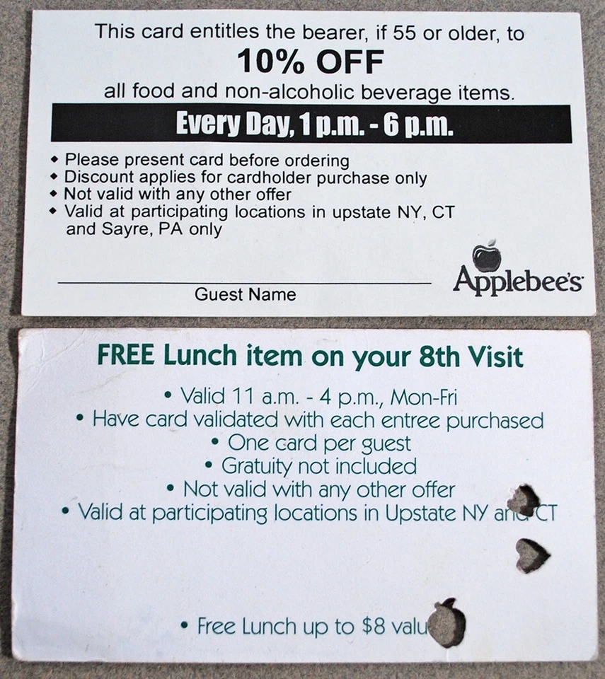 Tarjeta de descuento Applebee's Golden Apple Lunch-A-Bunch Club Nueva York Foto 2 de 2