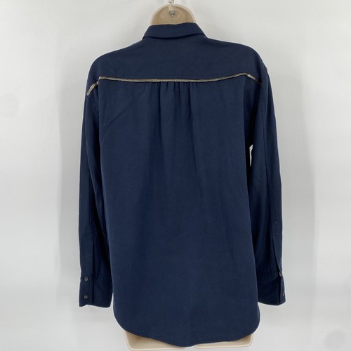 Free People Off Campus Shirt XS Blue Gold Metallic Button-Down Quiet Luxury - 第 5/9 張圖片