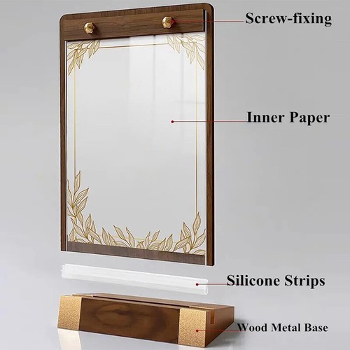 Acrylic Sign Holder Menu Paper Advertising Display Stand Wood Base Price List - Picture 5 of 18