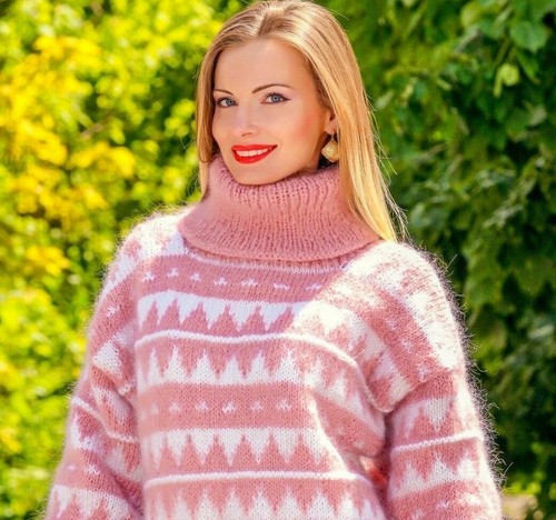 Pink Norwegian mohair sweater Nordic jumper hand knit fuzzy pullover SUPERTANYA - Picture 7 of 10