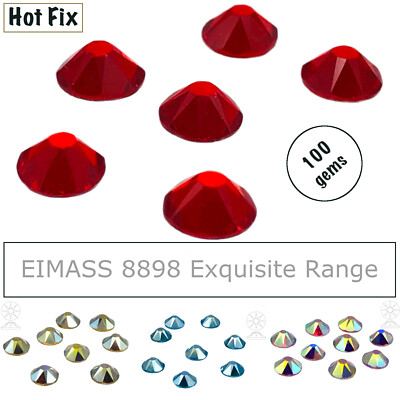 100 x EIMASS  8898 Range Hot Fix Bügelkristalle mit flacher Rückseite - sternähnliche Facetten
