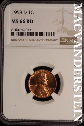 1958-D Lincoln Wheat Cent - NGC MS 66 RD - Brilliant Uncirculated  #SLE118