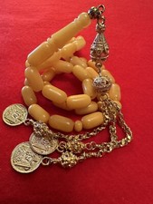 Antique Egg Yolk baltic Amber islamic beads prayer G2U