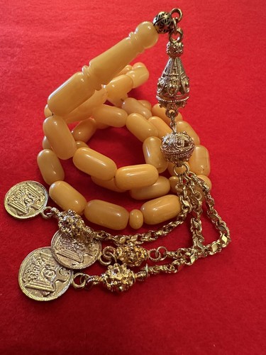 Antique Egg Yolk baltic Amber islamic beads prayer G2U