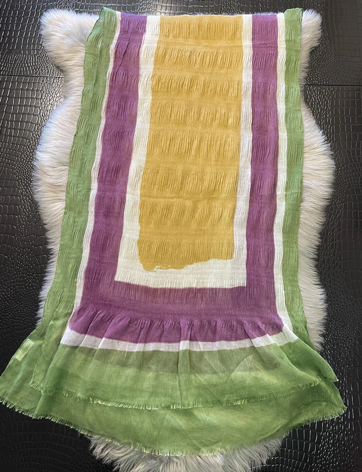 Bufanda Azul Pacífico Mezcla de Seda Lino Scrunch Delicado Tejido Volantes Dobladillo Multicolor  Foto 3 de 4