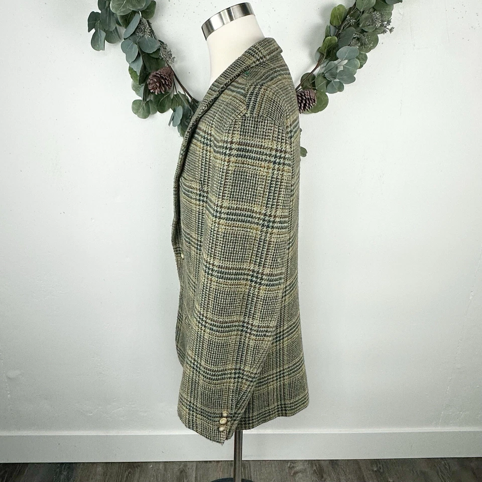 Vintage 90s Structure Mens Blazer Jacket XL Wool Plaid Tweed Green Prep Academia - Image 3 of 4