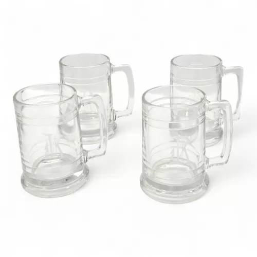 Set Of 4 Clear Glass Beer Mugs 12 Oz Labeled With a "K" VTG