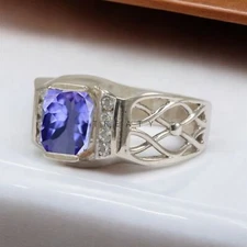 Tanzanite Cushion Cut Gemstone With 925 Sterling Silver Ring For Men's #A121