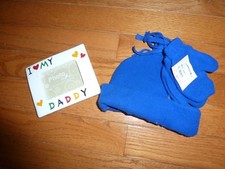 Baby Infant Blue hat and mittens and Picture Frame
