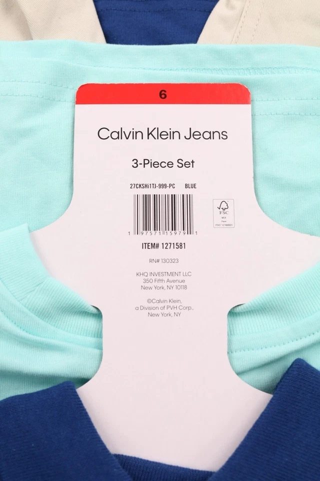 Calvin Klein Boys Kids' 3-piece Short Set, T shirt Polo Shorts Red Blue  4T 5 6 - Image 2 of 4