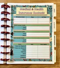 Medical & Health Insurance Contacts Dashboard 4 use with Classic HAPPY Planner