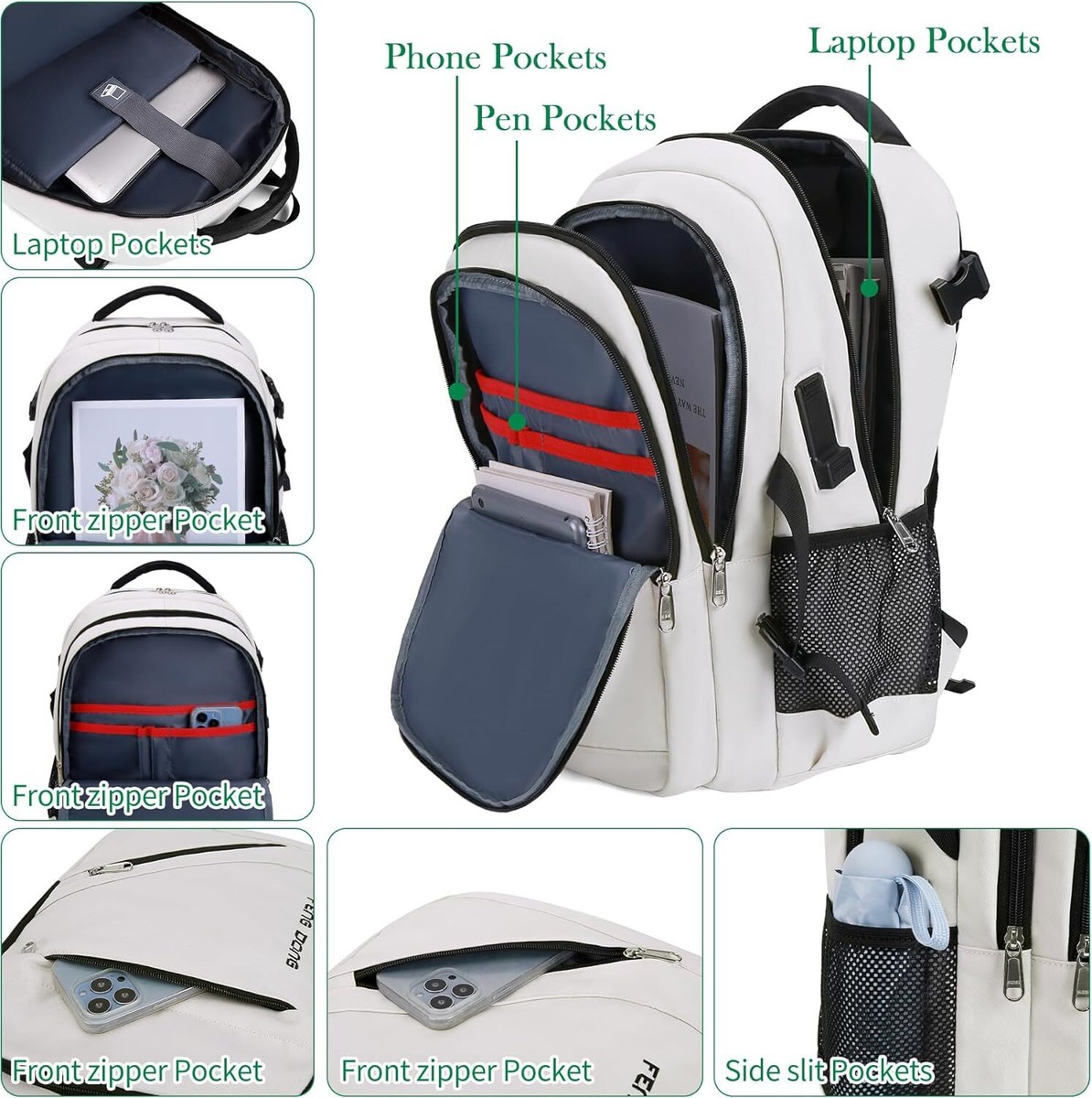 FENGDONG 17.3 inch Large Laptop Backpack Durable Waterproof Travel Beige |  eBay