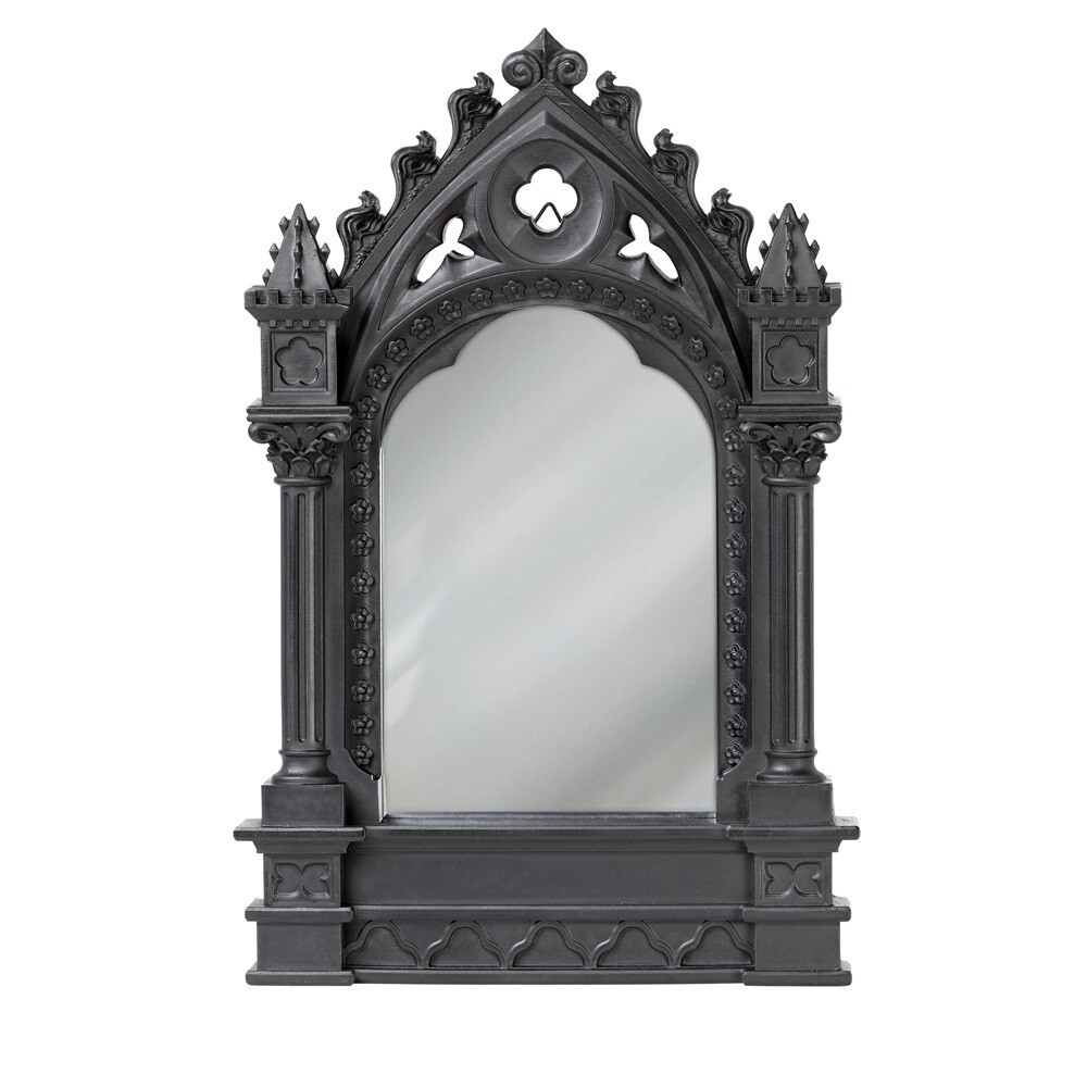 ALCHEMY GOTHIC: 魂の鏡 MIRROR OF THE SOUL Alchemy Gothic Black Resin Cathedric Mirror Ornate Cathedral Home