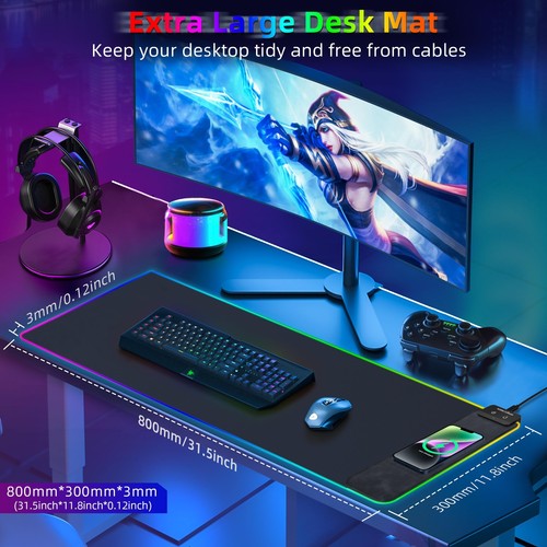 RGB Gaming Mouse Pad with Wireless Charging 10W - 31.5"x11.8" X-Large Desk Ma... - Picture 2 of 9