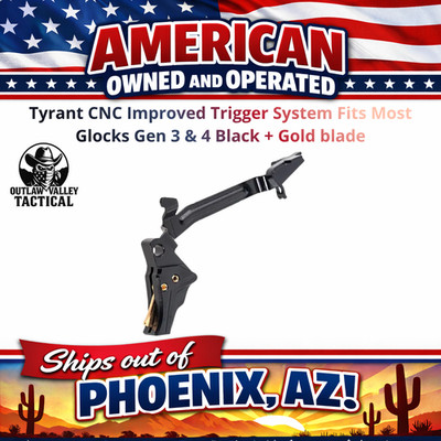 Tyrant CNC Improved Trigger System Fits Most Glocks Gen 3 & 4 Black + Gold blade