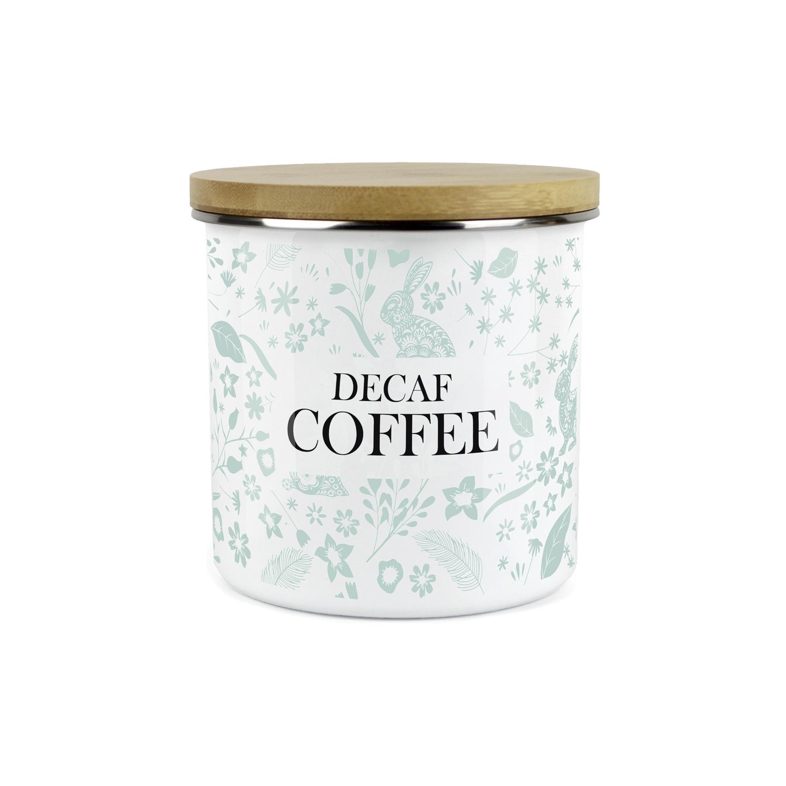Wild Rabbits Decaf Coffee Storage Canister - Green Enamel Food/Drink Container