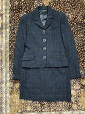 Vtg Versace V2 Skirt Suit Black Tweed Royal Blue Boucle Windowpane Women 6 42 EU