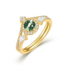 Natural Green Moss Stone Combination Ring S925 Silver Water Grass Agate