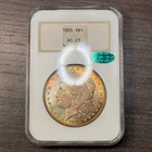 MS63 CAC 1885 $1 Morgan Silver Dollar, NGC Old Fatty Holder- Rainbow Toned
