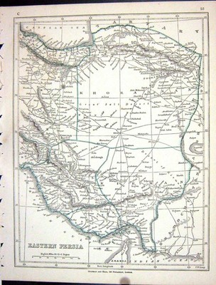 Original alter antiker Druck Lowry Karte 1853 Ostpersien Khora Kirman Kazeroon