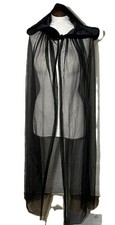 Hooded Cape Black Velveteen Large Hood with Long Chiffon Flowing Cape Costume