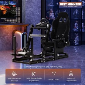 Minneer  Racing Simulator Cockpit 4080 Aluminum With Black Seat Fit Thrustmaster