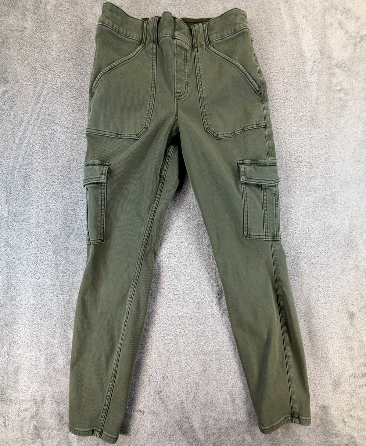 Spanx Cargo Skinny Pants Women L Petite Olive Green Stretch Pockets Pull-On