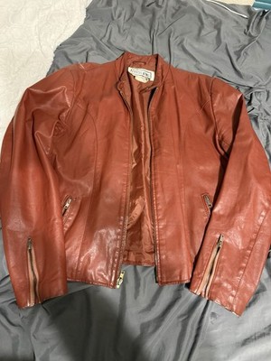 Chess King Vintage Mens Red Leather Jacket, Size 44 70s Style