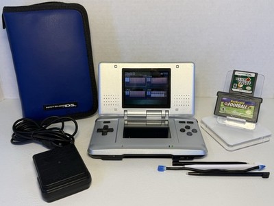 Nintendo DS NTR-001 Silver w/ Original Charger & Case 2 Games BUNDLE